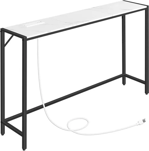 Vista 15 de MAHANCRIS Mesa consola, mesa de sofá estrecha, mesa de entrada de 43.3 pulgadas con estación de energía, mesa detrás del sofá, estilo simple