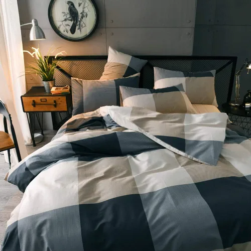 Vista 3 de LifeTB Juego de funda de edredón a cuadros de algodón Twin XL, conjuntos de ropa de cama geométricos de cuadrícula a cuadros, estilo moderno, juego