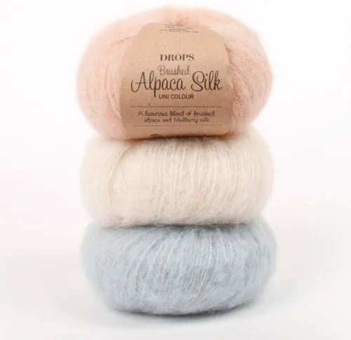 Vista 2 de Drops - Hilo superfino de alpaca y seda, seda de alpaca cepillada, ligera y cálida, 0.9 onzas, 153 yardas por bola (01 blanco hueso)