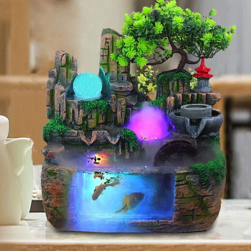Vista 6 de Fuente de rocalla de mesa para interiores, mini cascada, fuente de agua de rocalla para el hogar, oficina, dormitorio, decoración de escritorio