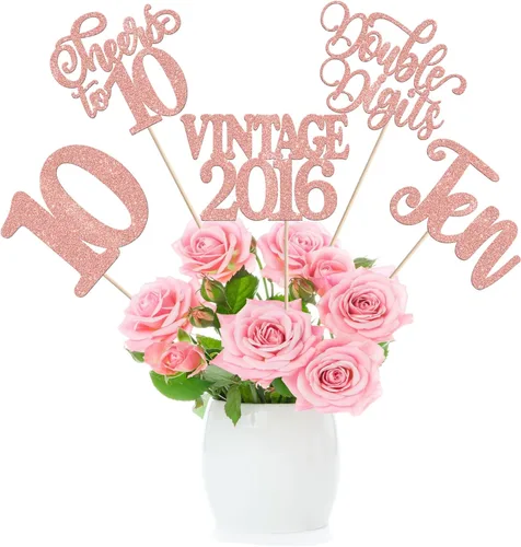 Vista 81 de 15 piezas de centro de mesa de feliz cumpleaños número 10 palos de diez dígitos dobles vintage 2015 centros de mesa de flores palos saludos a 10