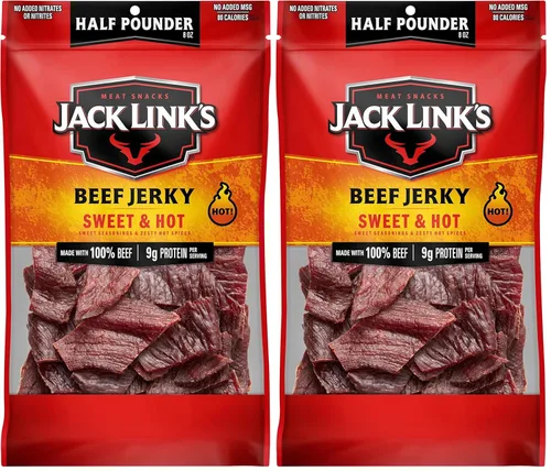 Vista 16 de Jack Link's carne de res Jerky, dulce & caliente, ½ libra, bocadillo de carne sabrosa, 0.32 onzas de proteína y 80 calorías, fabricado con carne