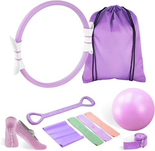 Vista 12 de Luscinia Pilates Kit,Home Pilates Ring Kit for Women,Pilates Equipment Ring and Ball Set with Pilates Ring, Pilates Ball, Resistance Bands, Figure 8
