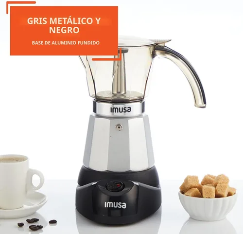 Vista 3 de IMUSA Máquina eléctrica de café expreso de 6 o 3 tazas, color plateado