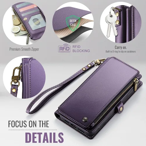 Vista 4 de Defencase Funda compatible con Galaxy A53 5G con tarjetero de bloqueo RFID para mujeres y hombres, correa magnética de piel sintética con cierre