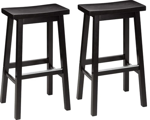 Vista 10 de Amazon Basics Taburetes de bar de madera maciza para isla de cocina con reposapiés, 24 pulgadas de altura, negro, juego de 2