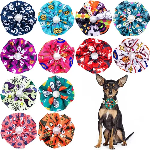 Vista 11 de 10 piezas de collar de perros pequeños con flores para el día de San Patricio, corbatines con cuentas para perros pequeños, gatos, gatitos, conejos