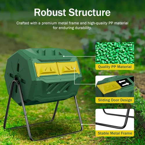 Vista 5 de F2C Cubo de Compostaje para Exteriores de Cámara Dual, Cubo Giratorio de 43 Galones, sin BPA, Gran Cubo de Compostaje Giratorio o Rotativo