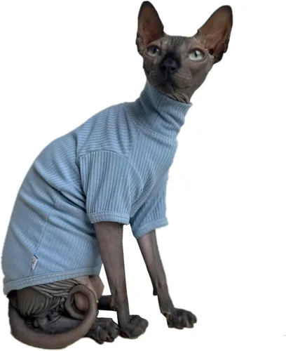Vista 8 de Sphynx - Camisa de algodón para gatos sin pelo, cuello alto, camisetas de gatito con mangas, pijama de gato para Sphynx Cornish Rex, Devon Rex, Negro
