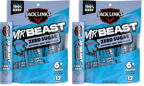 Vista 9 de Jack Link’s x MrBeast Mini Palitos de Ternera Sin Azúcar – 6g de Proteína por 2 Palitos de Carne Envueltos Individualmente, Hechos con 100% Ternera