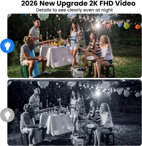 Vista 2 de 2026 Upgraded 2K Security Cameras Wireless Outdoor (2 Pack), Free Cloud Storage, Long Battery Life, AI Motion Detection, Spotlight & Siren