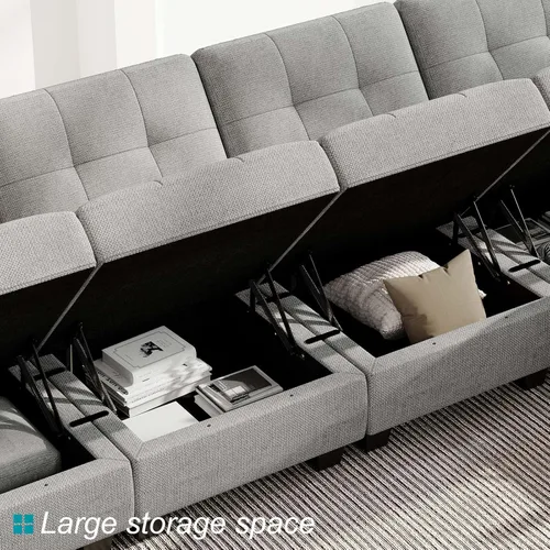 Vista 61 de Belffin Sofá modular modular con tumbonas dobles en forma de U, modular con asiento de almacenamiento, sofá modular con otomanas reversibles