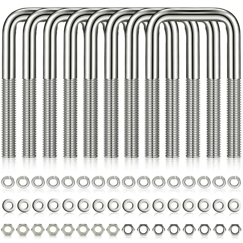 Vista 12 de 4 piezas Hotop pernos en U cuadrados de acero inoxidable 304 para remolque de barco con arandelas y tuercas Pernos en U de servicio pesado