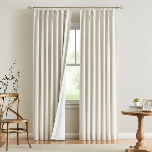 Vista 73 de Vision Home Cortinas marrones con pliegues pinzados, opacas completas, cortinas de ventana de lino mezclado para oscurecer la habitación, cortinas