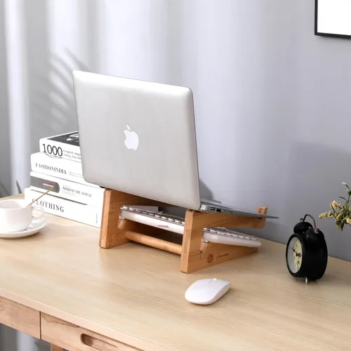 Vista 9 de Soporte vertical de madera para computadora portátil, soporte de bambú para laptop compatible con MacBook Air Pro/Dell XPS/Surface