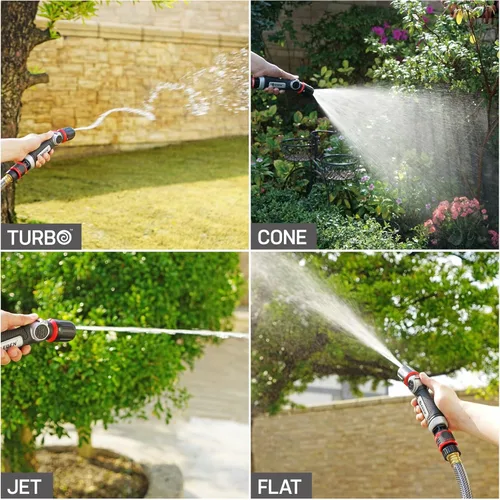 Vista 3 de Eden 96845 Pro Boquilla Turbo Recta de 4 Patrones con Control de Pulgar de Metal con Conector Rápido Juego de Inicio, Rociador de Jardín de Alta