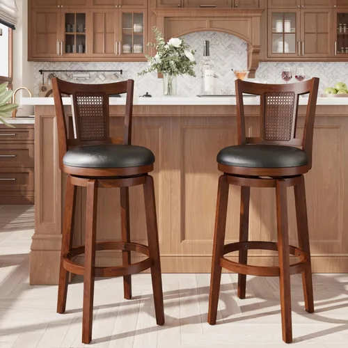Vista 18 de ALPHA HOME Swivel Bar Stools with Backs, 26 Inch Bar Stools Set of 2, Wooden Bar Stools, 360 Degrees Bar Chairs with Solid Wood Legs & Wrap-Around