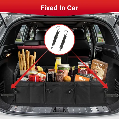 Vista 8 de Simple Deluxe Organizador de maletero de automóvil, almacenamiento plegable de múltiples compartimentos, antideslizante, poliéster Oxford 600D