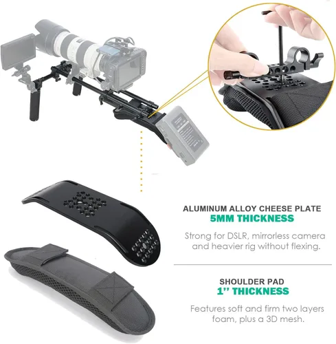 Vista 3 de NICEYRIG Sistema de soporte de plataforma de hombro de 0.591 in con soporte de placa base elevadora, kit de mango de barra y riel de varilla