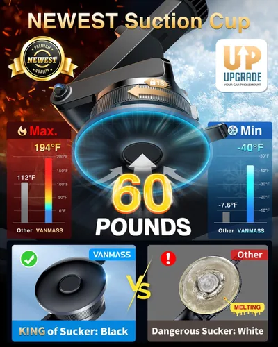 Vista 3 de VANMASS Soporte de teléfono de automóvil de grado militar verdadero [mejor succión y clip] Soporte de teléfono celular para salpicadero, parabrisas