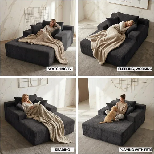 Vista 6 de Sytopia - Silla reposera con reposabrazos, sofá cama extragrande con 3 almohadas, cómodo sofá sin huesos, silla de lectura para dormir para sala