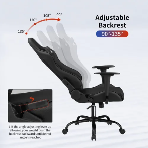 Vista 19 de Silla de videojuegos, silla de PC de altura ajustable con reposacabezas y ruedas, sillas ergonómicas de piel sintética para juegos de computadora