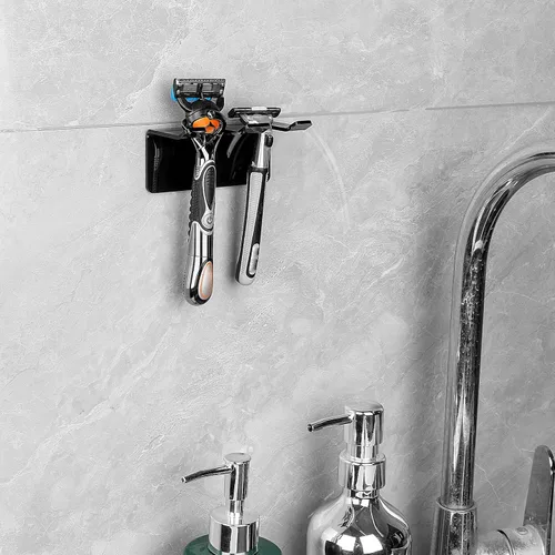 Vista 5 de LUEXBOX Soporte de seguridad para pared de ducha, maquinilla de afeitar autoadhesiva y soporte para cepillo para baño, soporte para cepillo