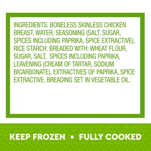 Vista 7 de Just Bare® Pechugas de pollo ligeramente empanadas y picantes Totalmente cocinadas 16 G de proteína Congeladas 1.50 LB