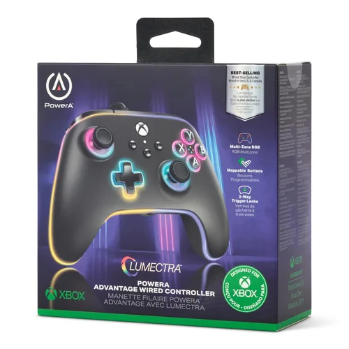 Vista 2 de PowerA Advantage Wired Controller for Xbox Series XS with Lumectra - Black, gamepad, wired video game controller, gaming controller, works with Xbox