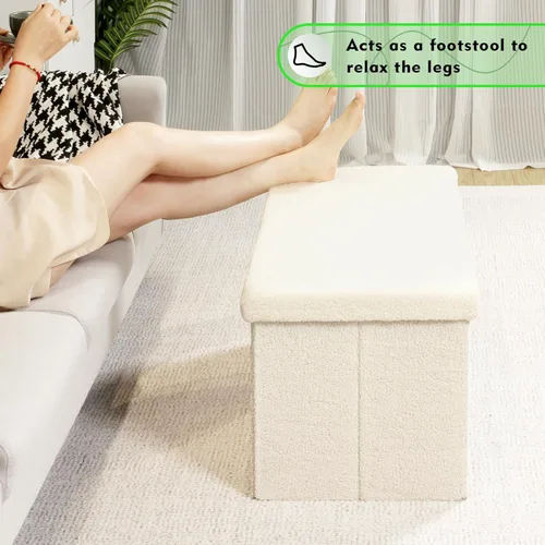 Vista 55 de PINPLUS Otomanas otomanas de almacenamiento con forma cuadrada con reposapiés de almacenamiento para sala de estar, asiento otomano Boucle para Gris