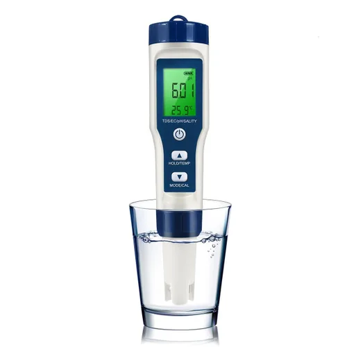 Medidor de pH 5 en 1 LFS TDS, medidor de pH digital de alta precisión 0.01 para agua, probador de PH/TDS/EC/sal/temperatura, medidor de PPM para