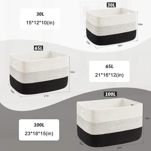 Vista 5 de Artfeel - Cesta de manta rectangular, cestas tejidas para almacenamiento, cesta de lavandería de 30L para decoración de guardería, cesta