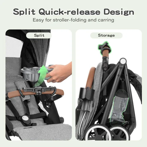 Vista 9 de 3-in-1 Universal Stroller Snack Tray Attachment with Dust Cover Sturdy Stroller Cup Snack Holder Clamp & Silicone Arms Grip Design Baby Travel Gear