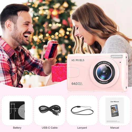 Vista 8 de Cámara digital rosa 4K sin tarjetas SD, cámara para apuntar y disparar con flash, fácil de usar, perfecta para principiantes, ideal para viajes