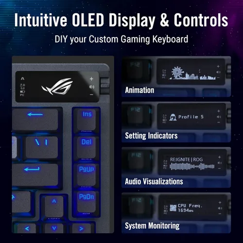 Vista 20 de ASUS Teclado mecánico inalámbrico ROG Azoth para juegos, 75% TKL, conectividad trimodo, interruptores lineales ROG NX Snow prelubricados Blanco