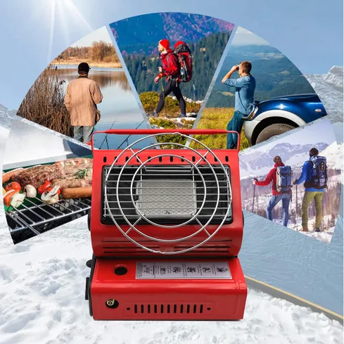 Vista 2 de HTTMT- Portable 2 in 1 Red Butane LP Gas Ceramic Heater Burner Warmer For Camping Emergency Heating Cooking Stove [P/N: ET-COOK009-RED]