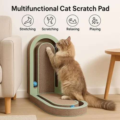 Vista 2 de Almohadilla plegable extra larga de 26 pulgadas con bolas de persecución, cartón interactivo de doble cara, rascador para gatos, tabla de rascar