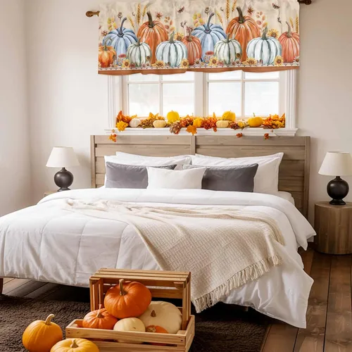 Vista 4 de Cortina de cenefas de otoño, cortinas de cocina de Acción de Gracias, cenefa de ventana, decoración de ventana para sala de estar, dormitorio, 1