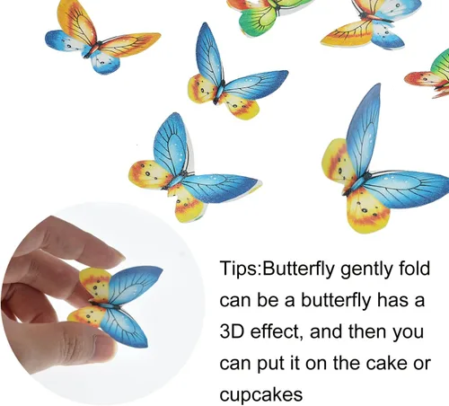 Vista 4 de 40 piezas comestible de mariposa para cupcakes, papel de oblea comestible, decoración de cupcakes para boda, cumpleaños, baby shower, suministros