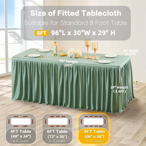 Vista 161 de Manteles de poliéster negro para mesas rectangulares de 4 pies, cubierta de mesa ajustada sin arrugas con falda de mesa plisada con volantes