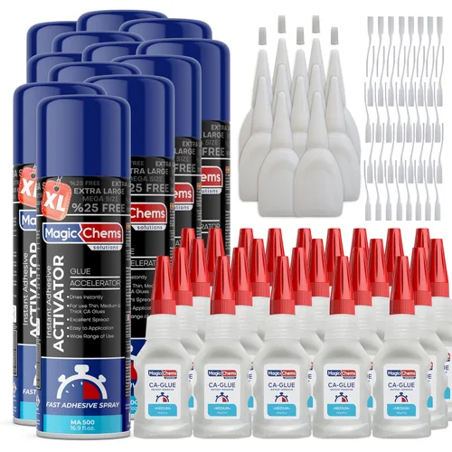 Vista 11 de Magic Chems Pegamento CA con activador (2 x 3.5 oz + 16.9 fl oz), pegamento y activador de cianoacrilato, súper pegamento con activador, CAGlue