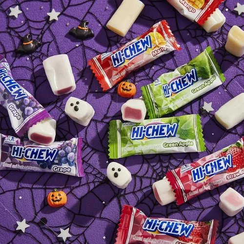 Vista 8 de HI-CHEW Bolsa de Dulces a Granel Surtidos, Manzana Verde, Fresa, Mango, Uva, Dulces Blandos y Masticables 2 libras - Más de 185 Piezas Envueltas