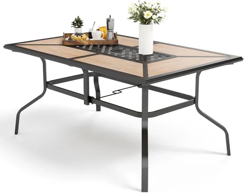 Vista 9 de MFSTUDIO Mesa de bistró cuadrada de 37" para el patio, mesa de comedor, muebles de exterior, mesa de jardín, imitación de superficie de madera