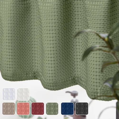 Vista 6 de Cenefa con textura de tejido waffle para cocina, cortinas de ventana impermeables (60 x 18 pulgadas, Sage, un panel)