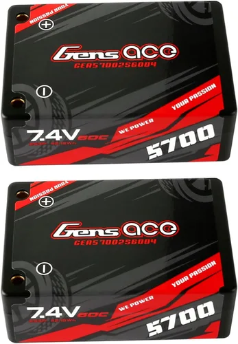 Gens ace 5700mAh 7.4V 60C 2S3P HardCase Lipo Batería Sillín Pack 12 # con 0.157 in Bullet a T Plug (2 piezas)