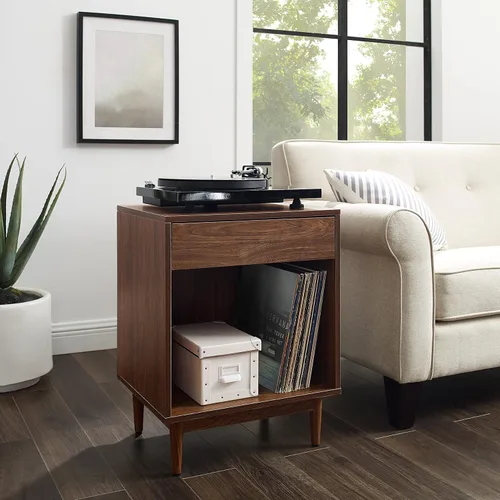 Vista 2 de Crosley Furniture Liam - Mesa auxiliar y soporte para tocadiscos con almacenamiento para discos de vinilo, nogal