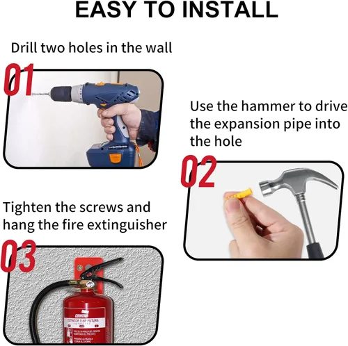 Vista 4 de Huazu Soporte para extintor de incendios, paquete de 4 ganchos de pared para extintores de 5 a 40 libras, soporte universal con tornillos