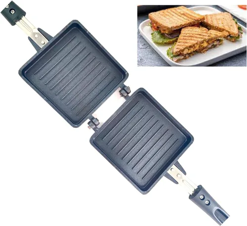 Vista 4 de Sandwichera Estufa superior Parrilla de doble cara Sartén multifunción Sartén Desayuno Sandwich a la parrilla Panini Maker Tostadora de mano