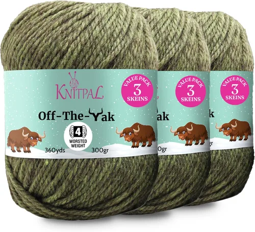Vista 15 de Off-The-Yak - Hilo de lana para tejer, paquete de 3 (360 yardas/10.58 oz), patrones libres, hilo de mezcla acrílica de lana para tejer, peso #4
