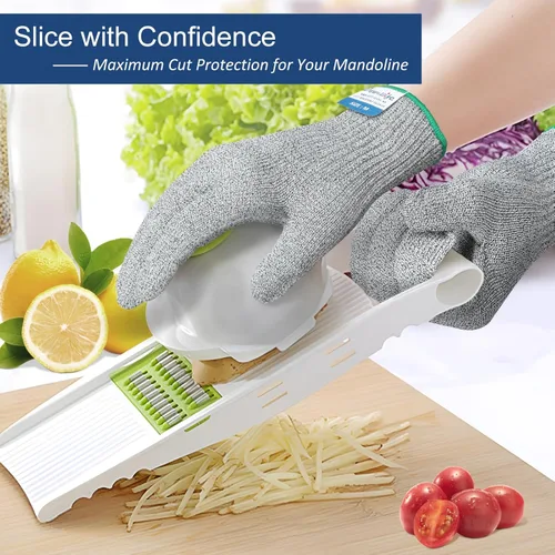 Vista 4 de Dowellife Guantes resistentes a los cortes A9 de máxima protección, guantes de cocina y chef de grado alimenticio para preparación de alimentos